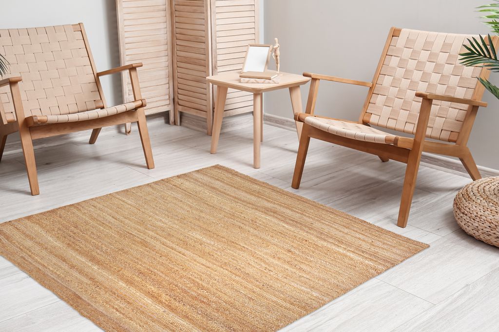 Rikmani Jute Teppich handgemachter Jutefaser-Teppich 160x160 cm, für Wohnzimmer, Schlafzimmer, Esszimmer, Moderner Teppich