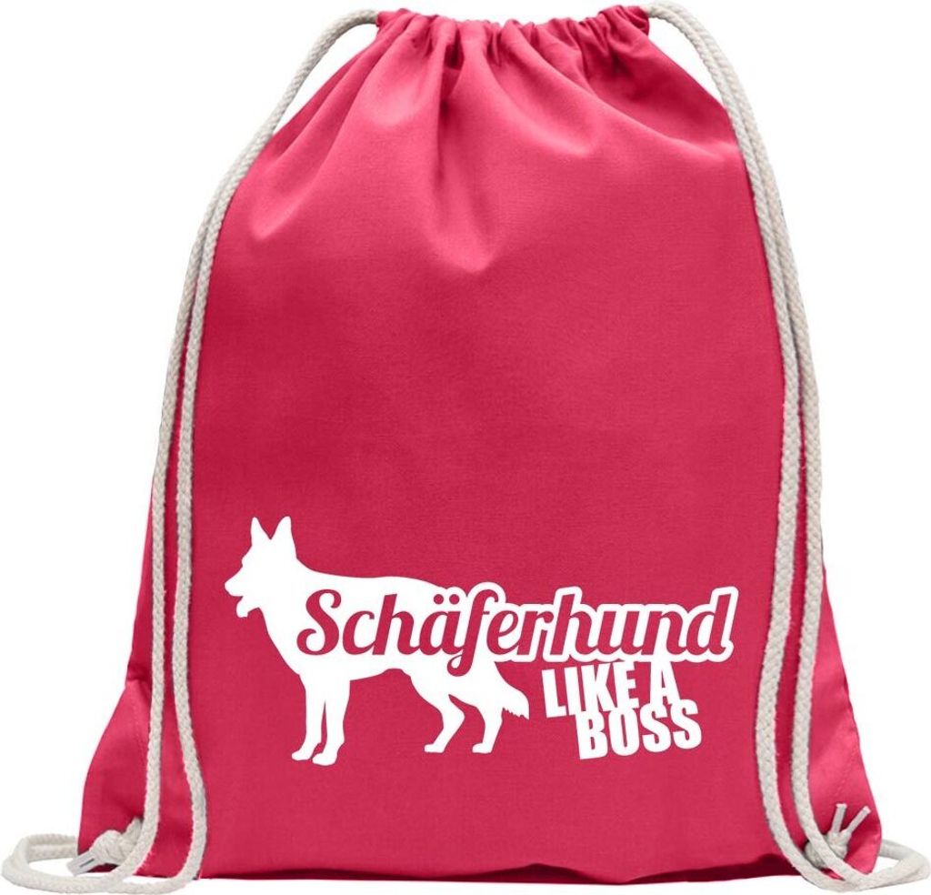 Kiwistar - Turnbeutel - pink - Schäferhund like a Boss Dog - Fun Rucksack Sport Beutel Gymsack Baumwolle mit Ziehgurt