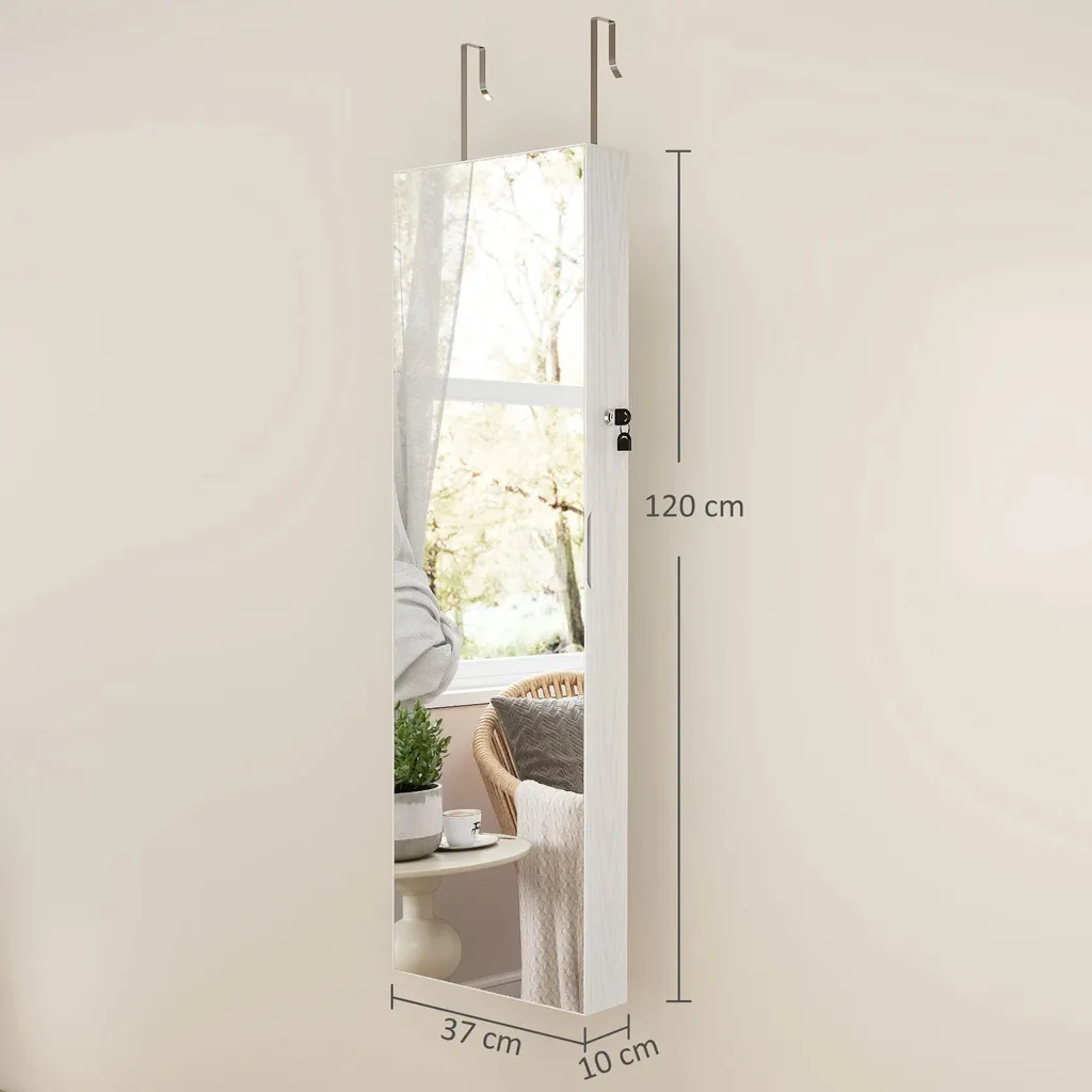Miroir psyché armoire à bijoux murale blanche avec éclairage LED doux