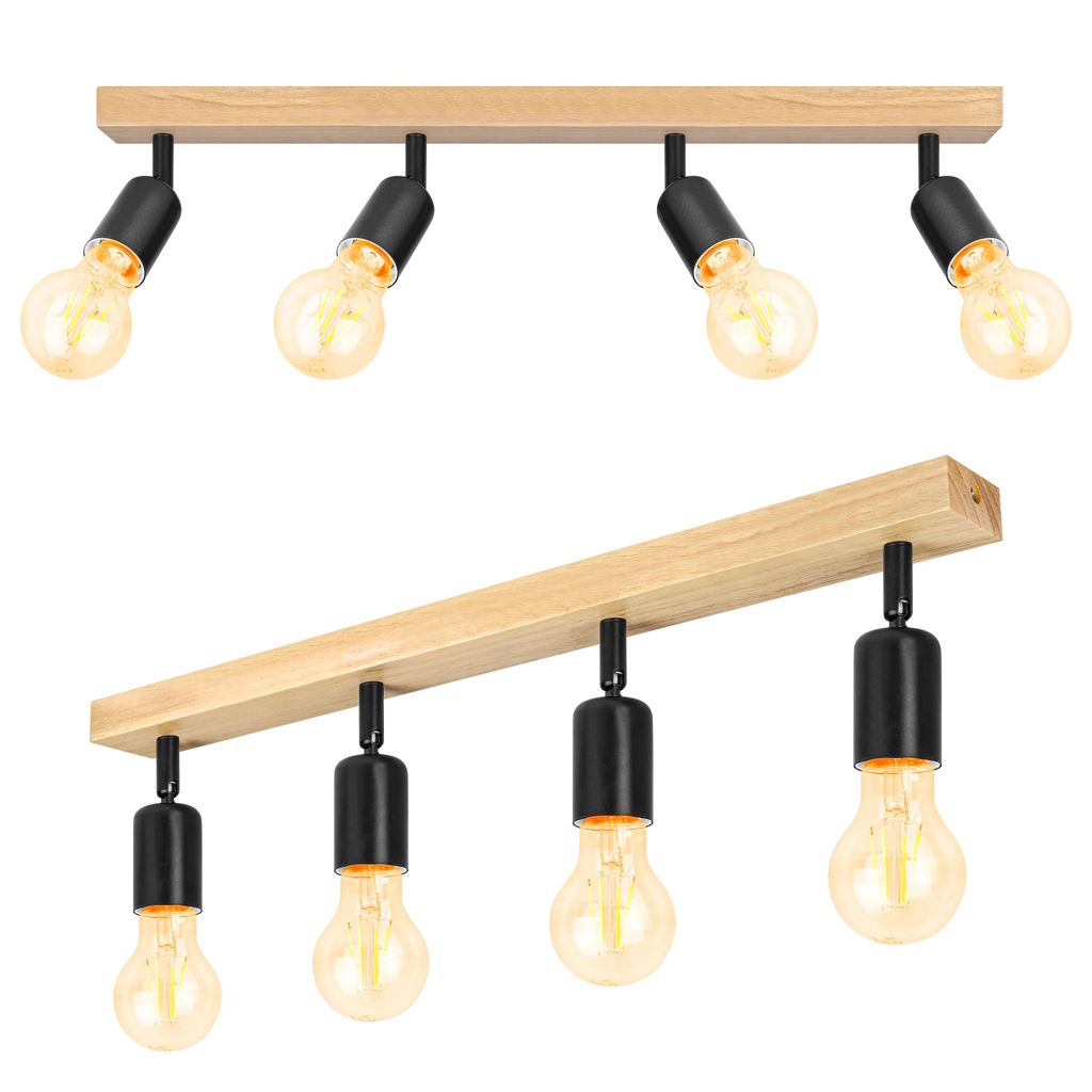 MasterLED Deckenleuchte Holz Schwarz 4-flammig E27 Deckenstrahler Schwenkbar Deckenlampe Vintage Innenbeleuchtung