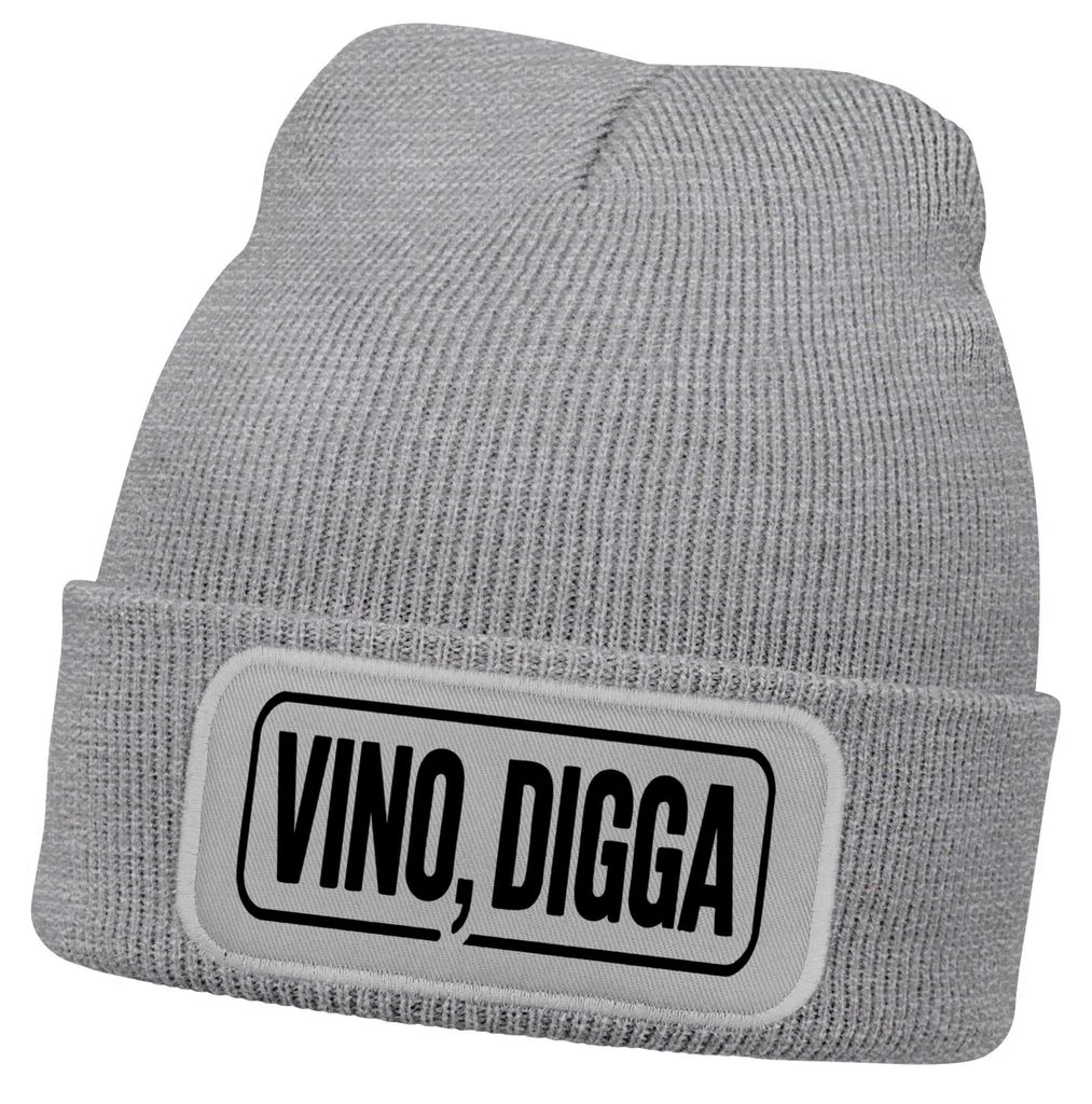 Herren Beanie Strickmütze Vino Digga Spruch Aufdruck Lustig Mütze Männer Geschenk Weinliebhaber Moonworks