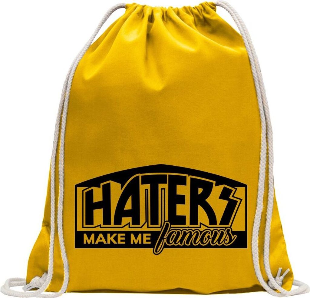 Kiwistar - Turnbeutel - gelb - haters make me famous - Fun Rucksack Sport Beutel Gymsack Baumwolle mit Ziehgurt