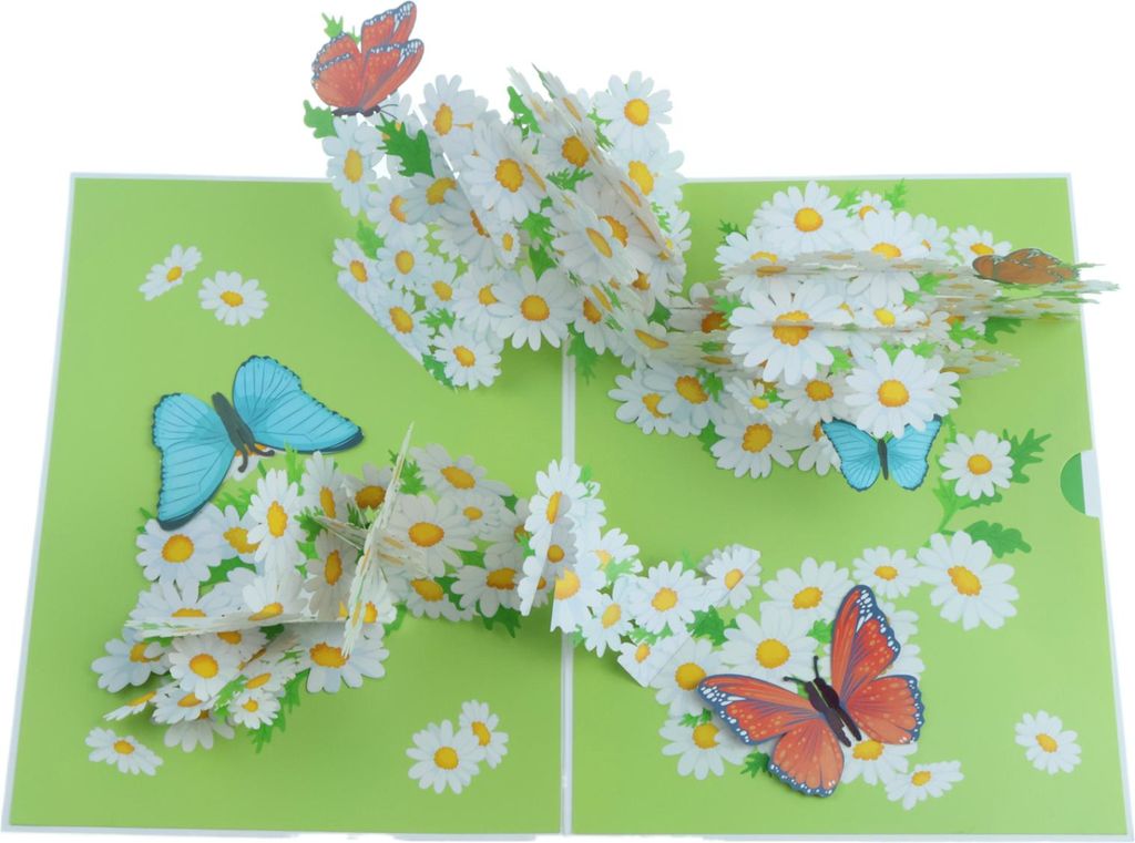 Gänseblümchen Pop-Up-Karte, 1 Stück 3D-Blumenstrauß-Grußkarten, Pop-Up Karte Blumen Gänseblümchen mit Schmetterling für Jahrestag, Geburtst...