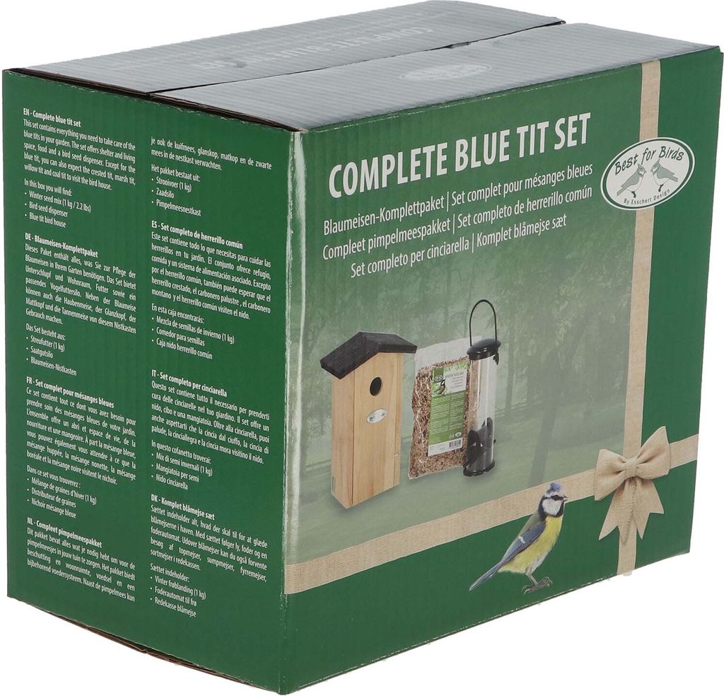 Esschert Design Komplettset für Blaumeisen Vogelfutterhaus