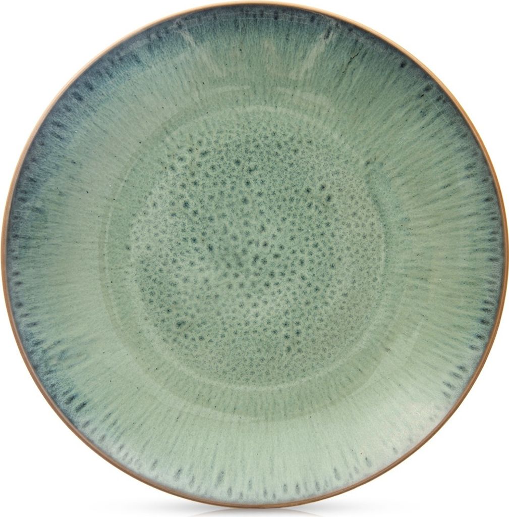 Großer flacher Essteller für Abendessen, Keramik, Grün, 27 cm