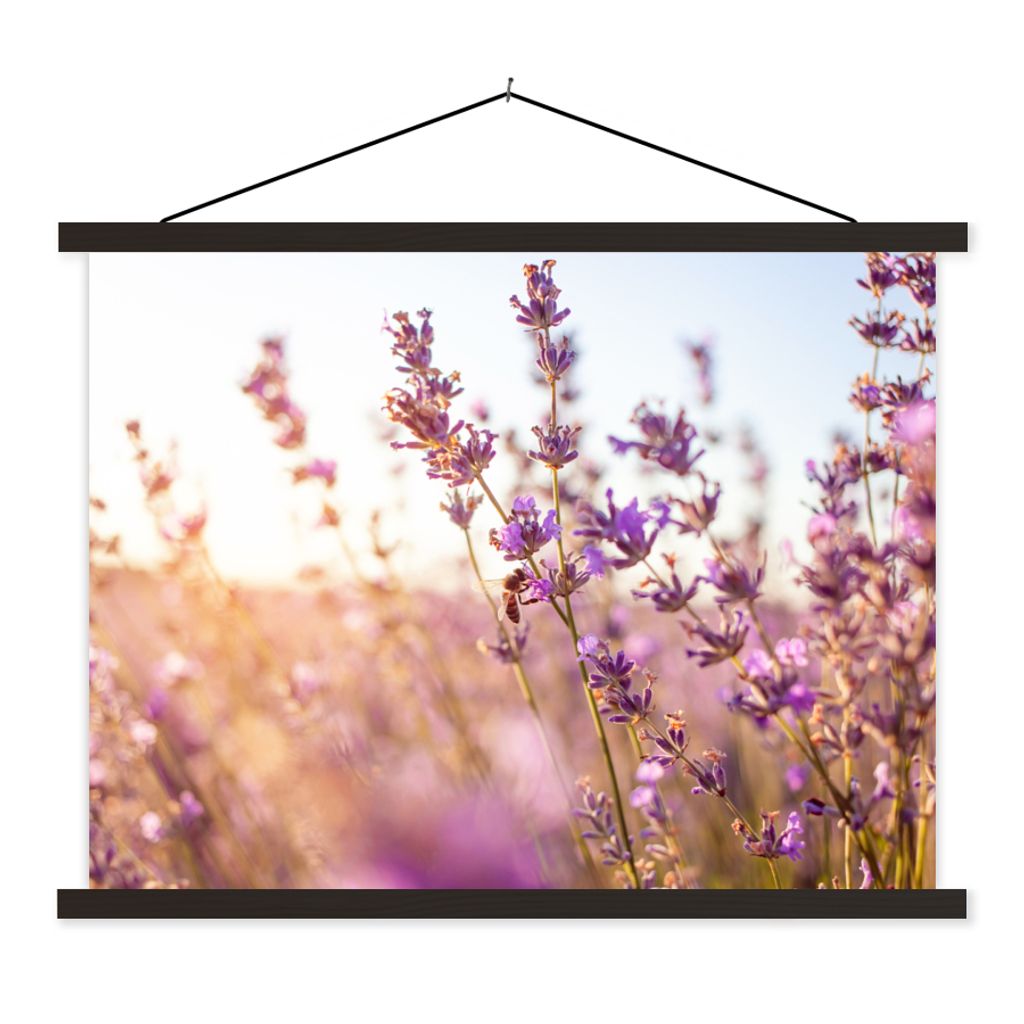MuchoWow Textilposter Lavendel - Nahaufnahme - Sonne - Blumen - Lila 150x113 cm mit holzfarbenen Rahmen - Poster
