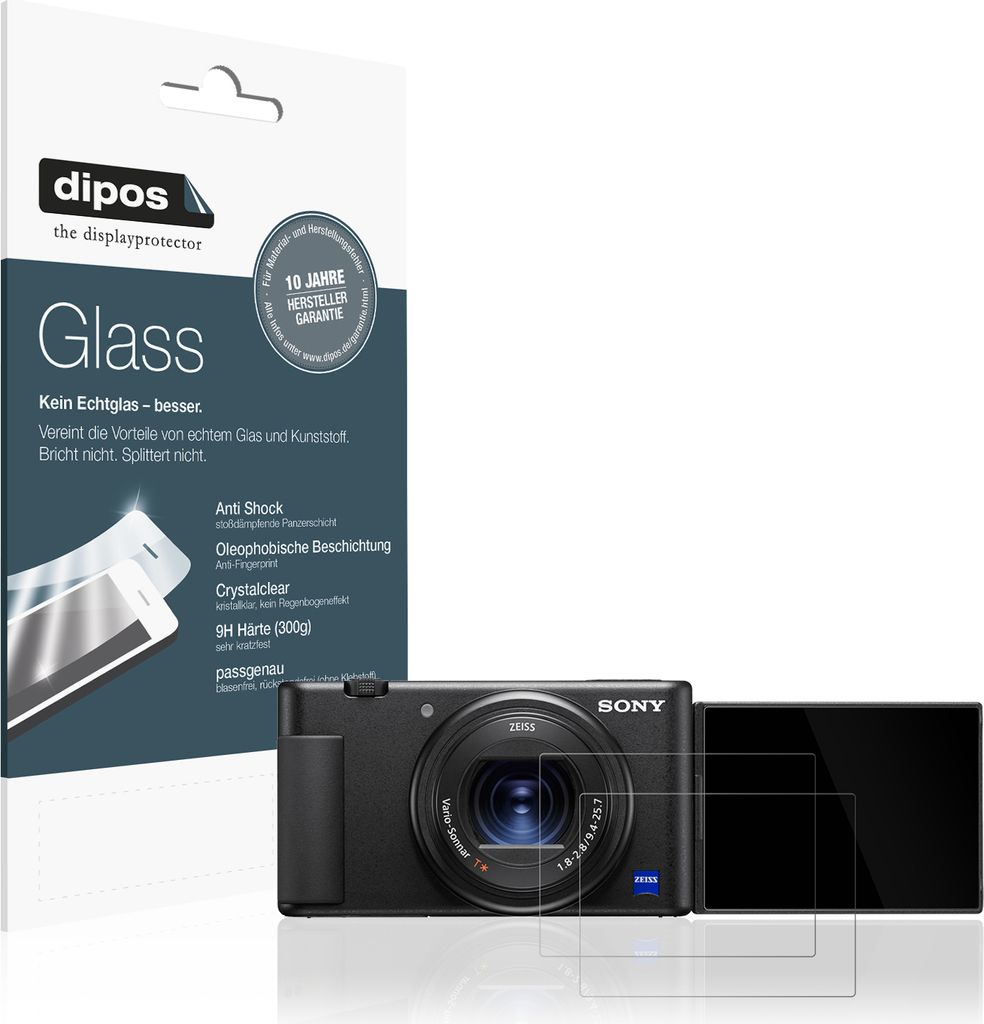 2x Schutzfolie für Sony ZV-1A - Anti-Shock 9H Folie dipos Glass Kunststoffglas