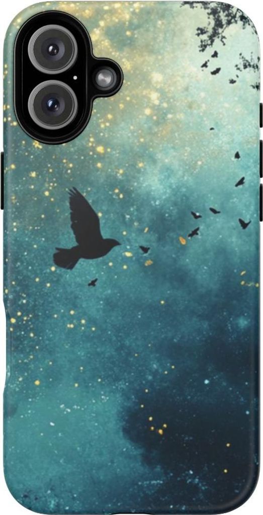 Mystischer Nachthimmel mit fliegendem Vogel und Bäumen – Hülle Kompatibel mit iPhone 16 Plus