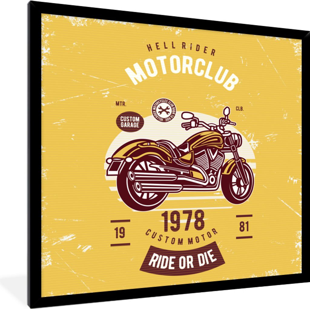 MuchoWow MuchoWow Gerahmtes Poster Motorrad - Gelb - Retro 40x40 cm - Poster mit zchwarzem Bilderrahmen - Mit Rahmen - Wanddekoration Schlafzimmer