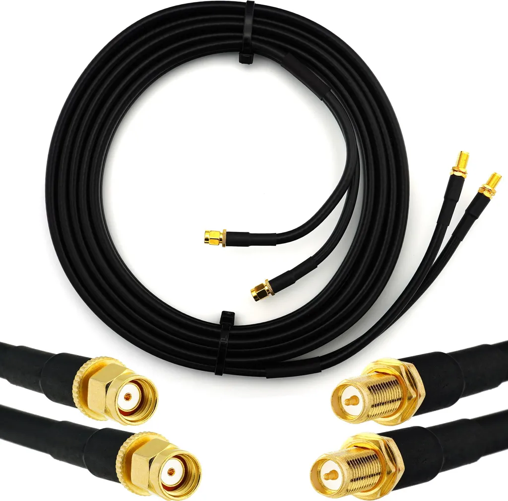 Cavo Twin RP-SMA 15m HF-240: Prolunga Doppia Antenna WiFi e 4G/5G