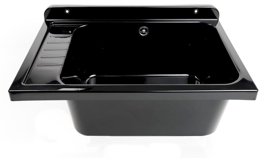 Wandverteiler aus PP mit Metallspule, wetterfest, Befestigungsset und Abfluss-Set, 58 x 38 x 21 cm, Schwarz