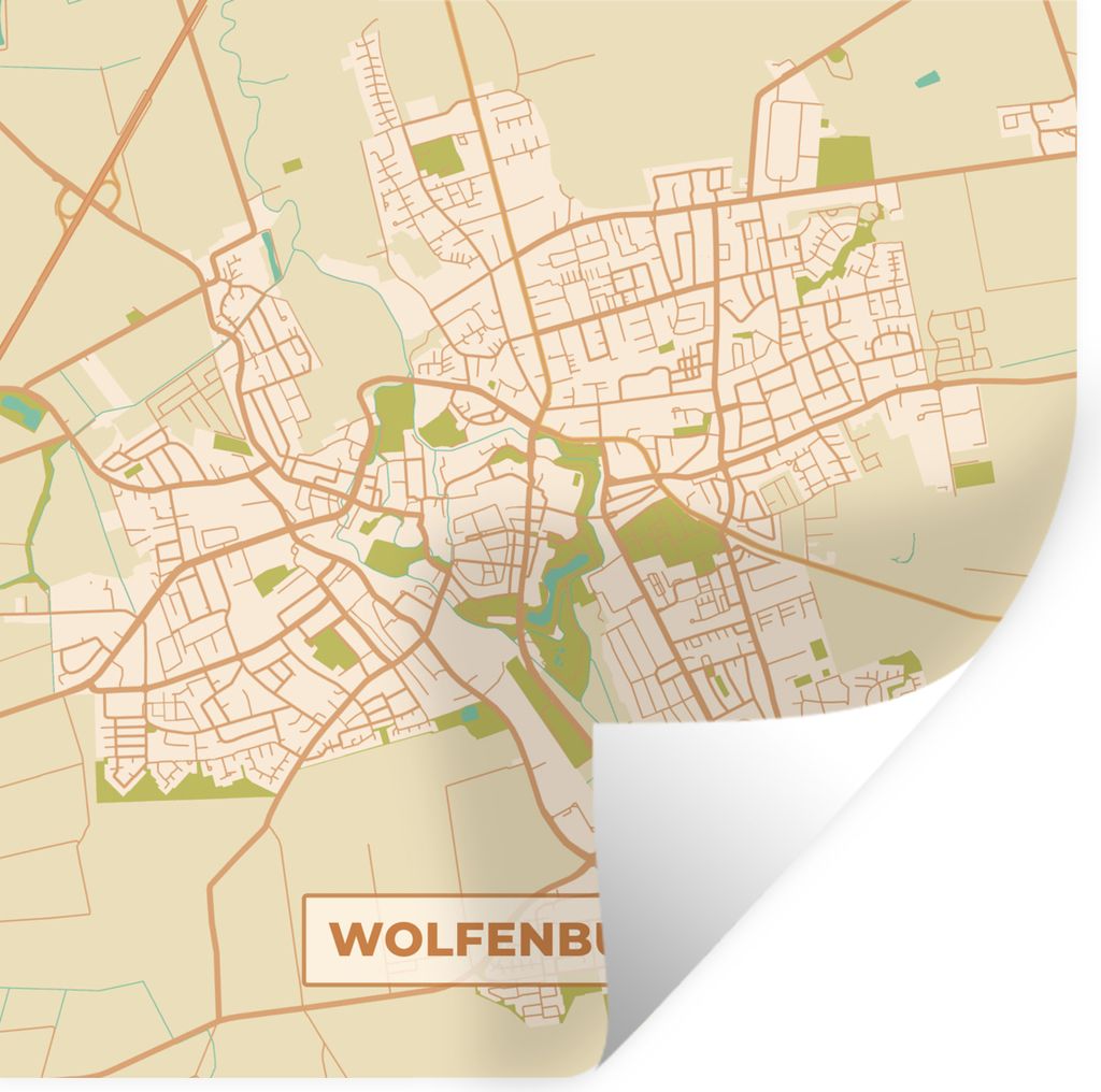MuchoWow Wandtattoo Wandsticker Wandaufkleber Karte - Wolfenbüttel - Vintage - Stadtplan - Karte 80x80 cm Selbstklebend und Repositionierbar - W...