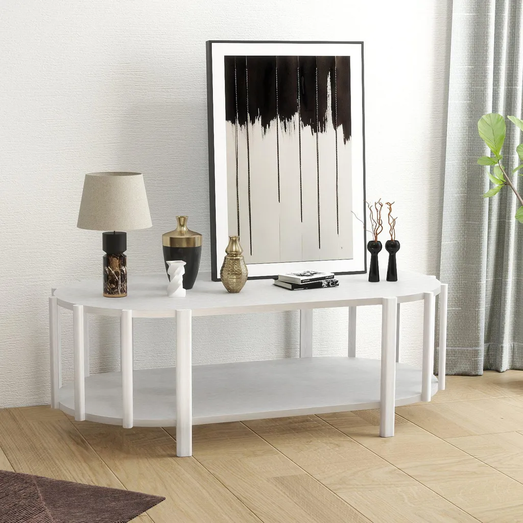 Table basse de salon ovale en MDF bois foncé avec grands compartiments - 2