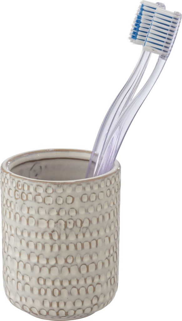 WENKO Keramik Zahnputzbecher Pergole Creme in Beige 7,5 x 9,5 cm