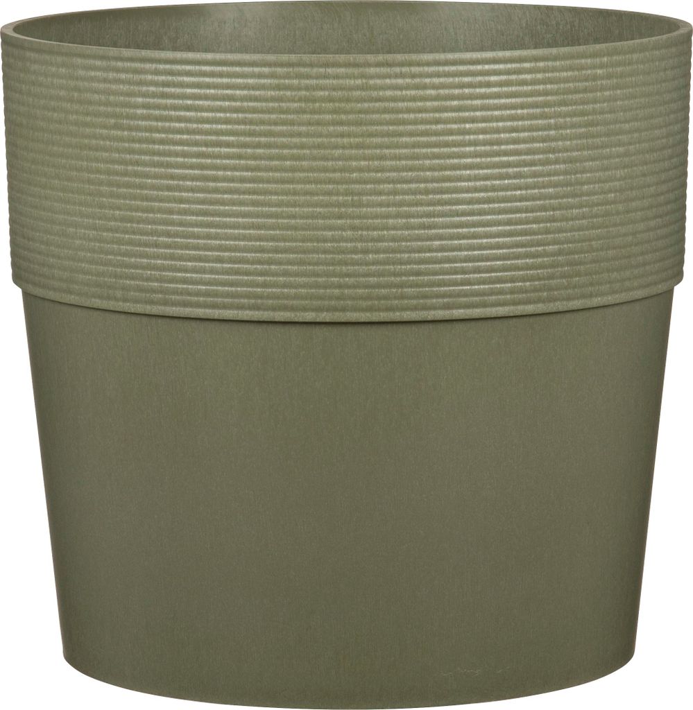 Scheurich Groove 30, Blumentopf/Pflanzkübel, rund, aus Kunststoff Farbe: Khaki, 28 cm Durchmesser, 26 cm hoch, 10 l Vol.