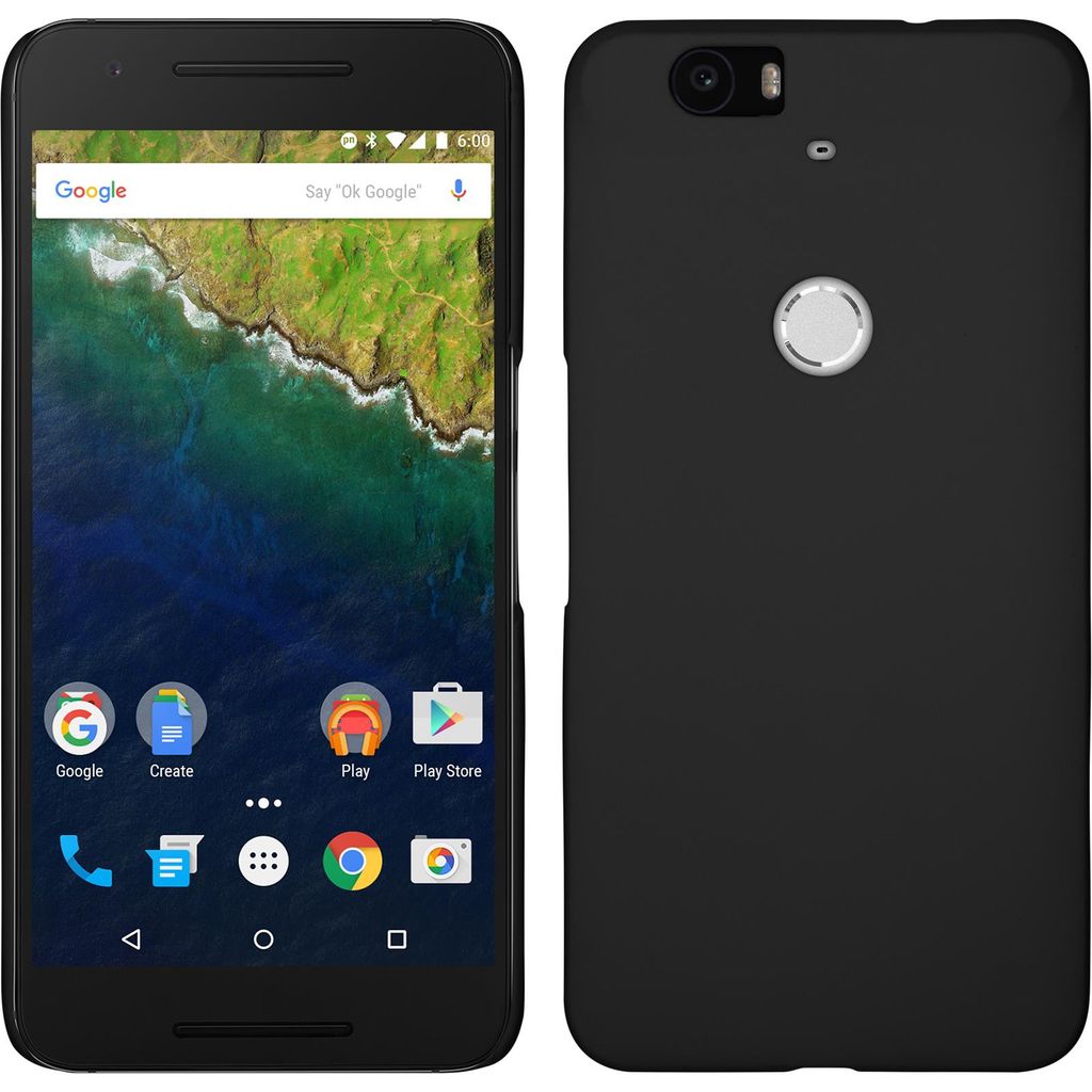 PhoneNatic Case kompatibel mit Google Nexus 6P - Hülle schwarz gummiert Hard-case + 2 Schutzfolien
