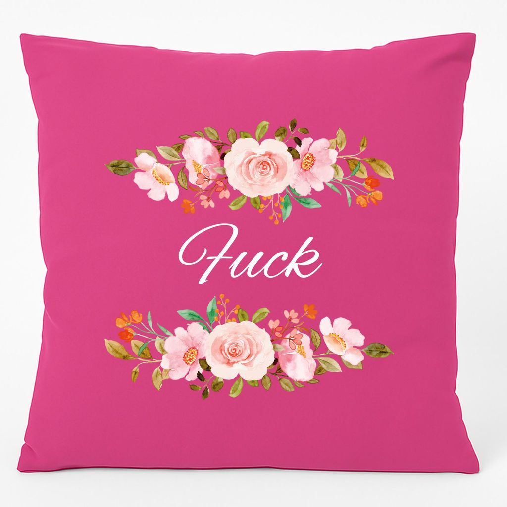 Huuraa Kissen Fuck englisch Blumen 40x40cm mit Füllung Fuchsia Baumwolle Dekokissen Geschenkidee