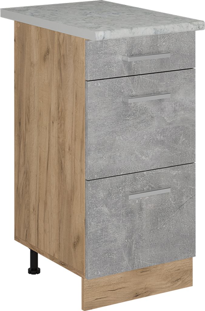 Küchenunterschrank Vicco R-Line Beton 40 cm mit Schubladen, AP Marmor, Model 53385