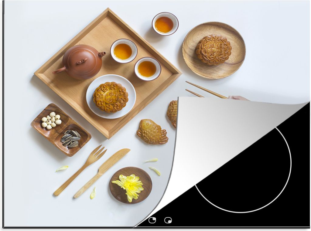 KitchenYeah Herdabdeckplatte Serviertablett - Lebensmittel - Stilleben , 65x52cm, Küche Deko, Glaskeramikkochfeld Herdabdeckung, Abdeckplatte f...