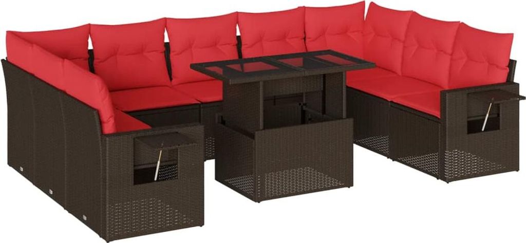 vidaXL 10-teiliges Gartensofa-Set mit Kissen, braun, Polyrattan
