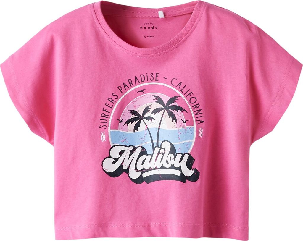 NAME IT T-Shirt mit Motiv Print Kurzarm Crop Top Rundhals Größe: