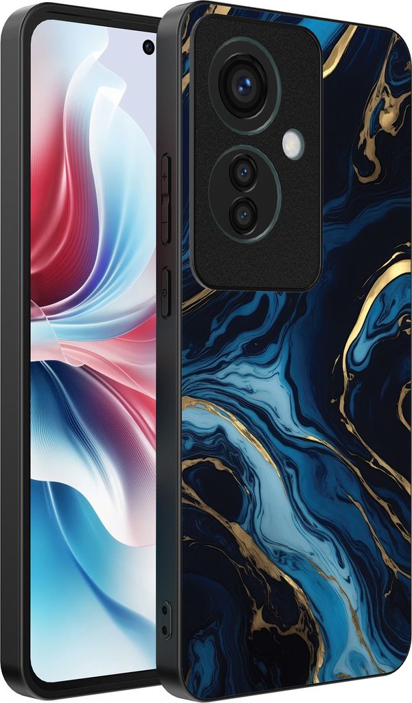 Smartphonica Handyhülle passend für Oppo Reno 11F mit Marmor aufdruck - TPU Rückseite Fall Gold Blau Marmor Design - Gold Blau