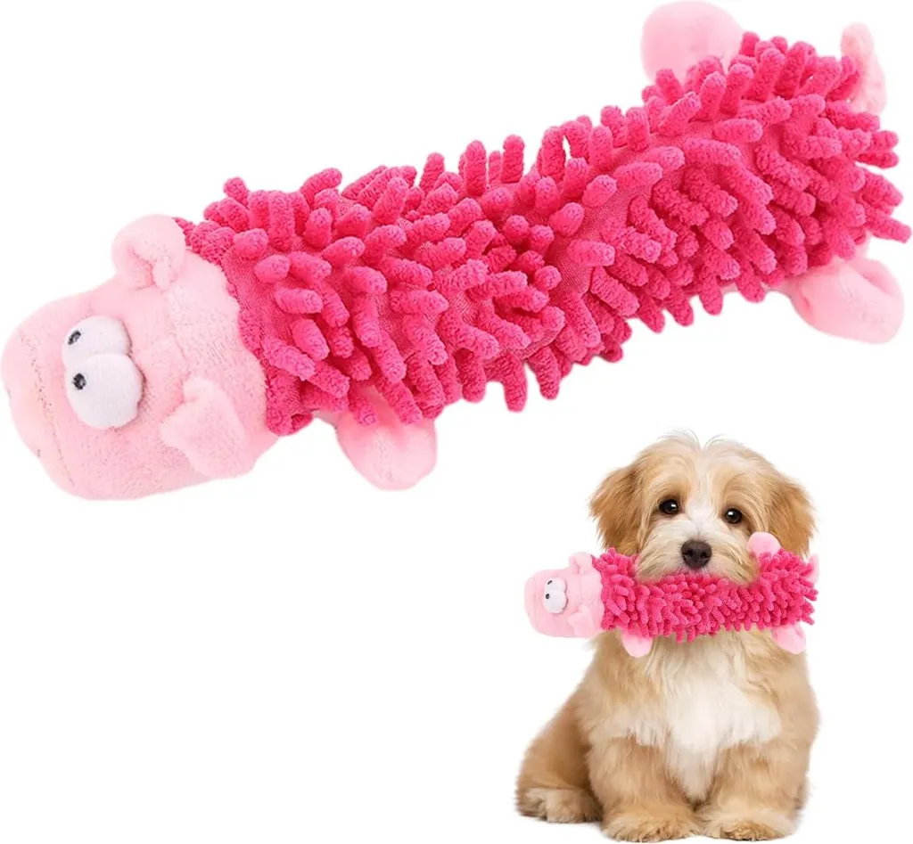 Jouet pour chien en peluche avec couineur rose - Peluche interactive