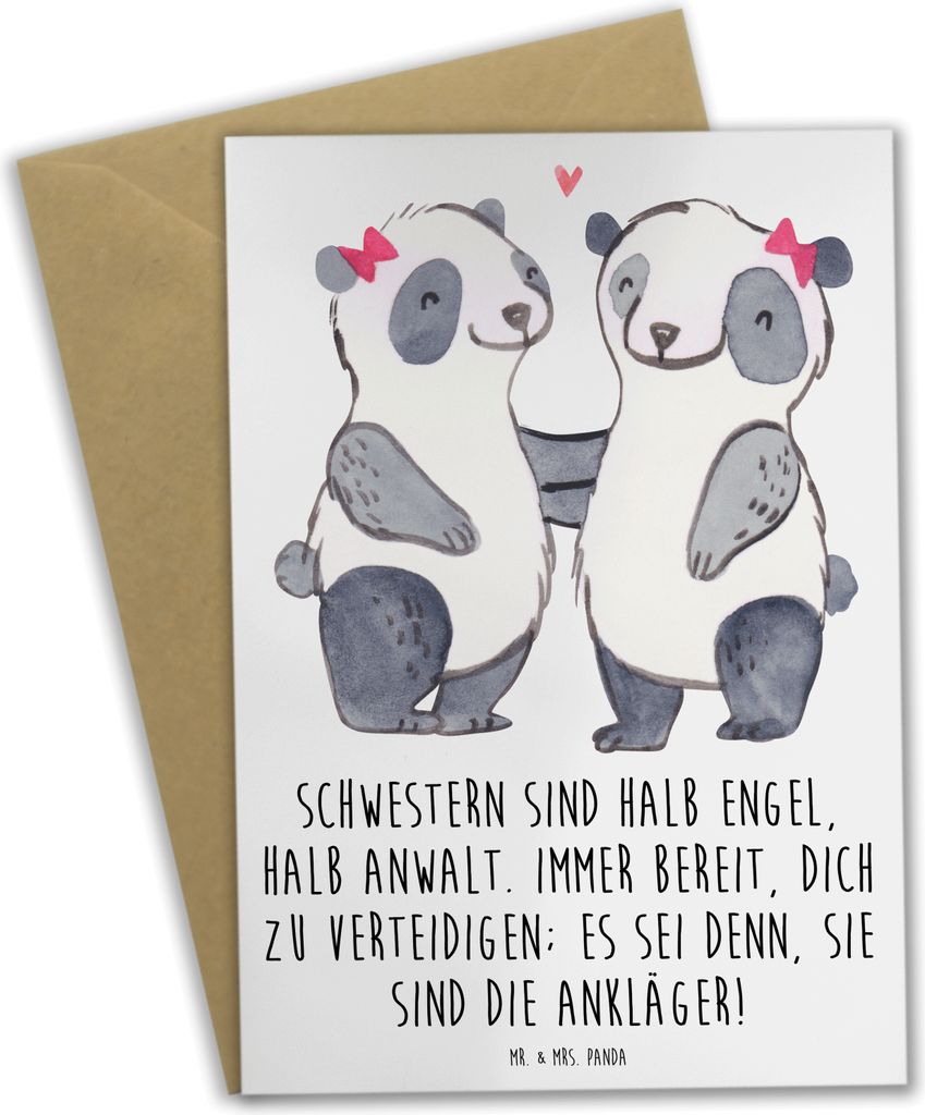 Mr. & Mrs. Panda Grußkarte Schwesternwunder - Weiß - Geschenk, liebe unter geschwistern, Familiengeschenk, familienbeziehung, hochzeitskarten, Ge...