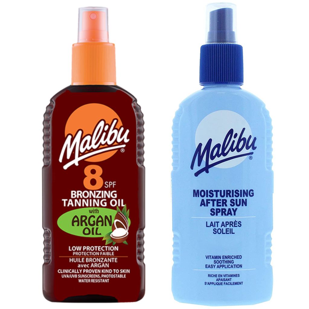 Malibu Argan Bräunungsöl LSF 8 200 ml + After Sun Spray Balsam 200 ml