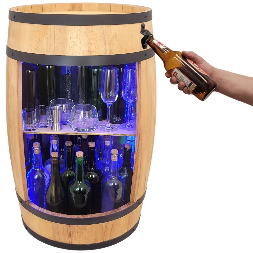 Meuble Bar Domestique Tonneau de Vin avec LED Multicolores 80x50 cm