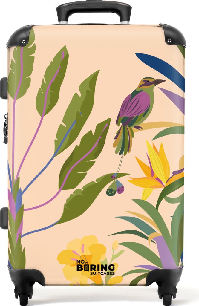 NoBoringSuitcases.com Großer Koffer - Orange mit tropischem Aufdruck - Kombinationsschloss TSA - Hartschalen Trolley 4 Rollen - 72 liter - Reise...