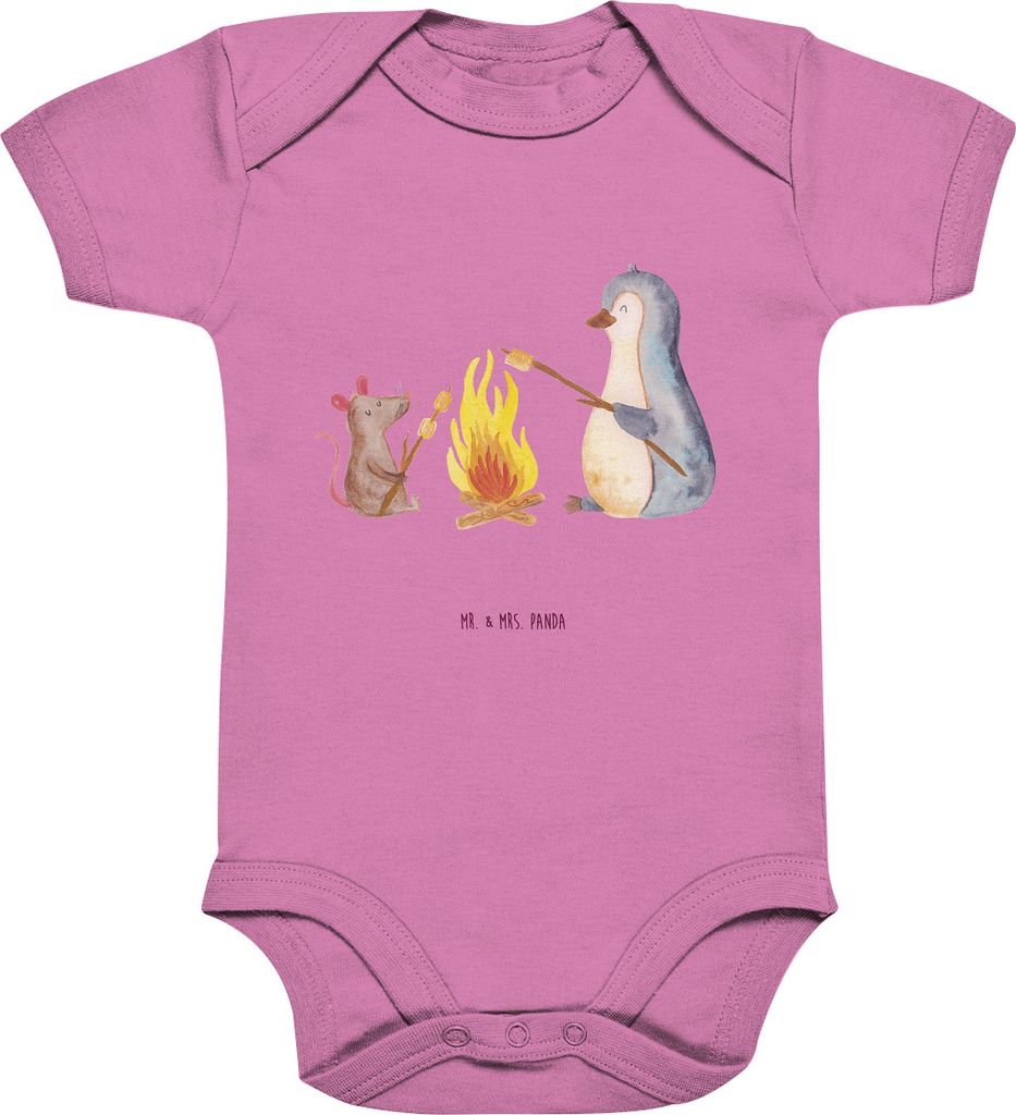 Mr. & Mrs. Panda babykleidung body Pinguin Lagerfeuer 3. - 6. Monat - Bubble Gum Pink - Geschenk, Strampler Baby, Babybody, Maus, overall, kurzarm,...
