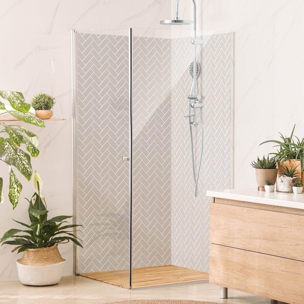 Duschrückwand mit Motiv selbstklebend - 0.61 mm Wandpaneel wasserfest Design grau Fliesenoptik Unifarben Badrückwand fugenlos Premium matt 110x20...