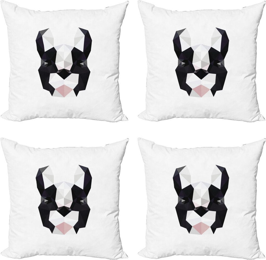 ABAKUHAUS Boston Terrier Kissenbezug Set (4 Stück), Mosaik, Moderner Doppelseitiger Digitaldruck, 45 cm x 45 cm, Pale Grau Weiß