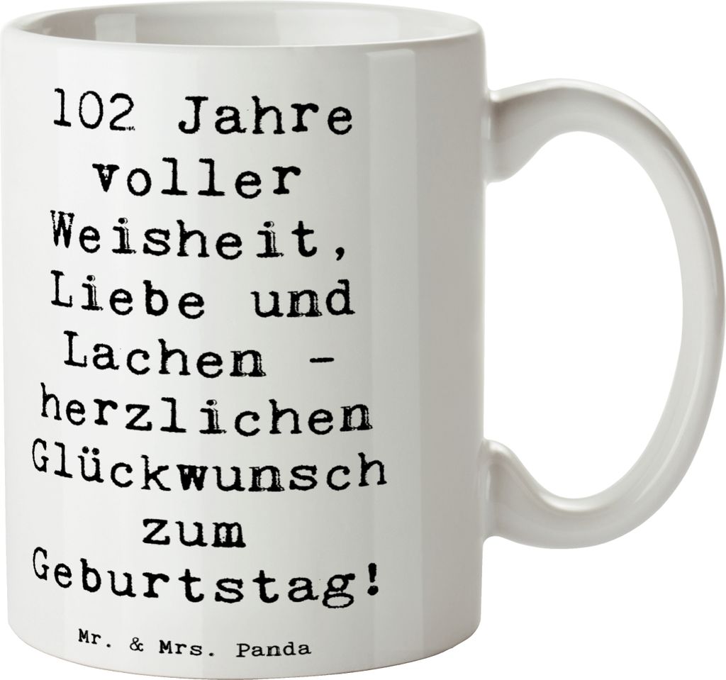 Mr. & Mrs. Panda Tasse Spruch 102. Geburtstag Glückwünsche - Weiß - Geschenk, Kaffeebecher, Lebensfreude, Alter, Bedruckte, Lachen, Kaffeetasse,...
