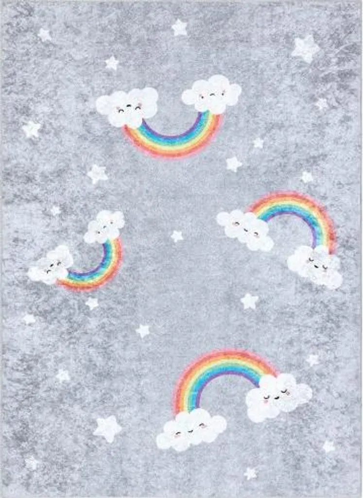 Tapis enfant gris Junior 80x150cm facile à nettoyer et anti-dérapant