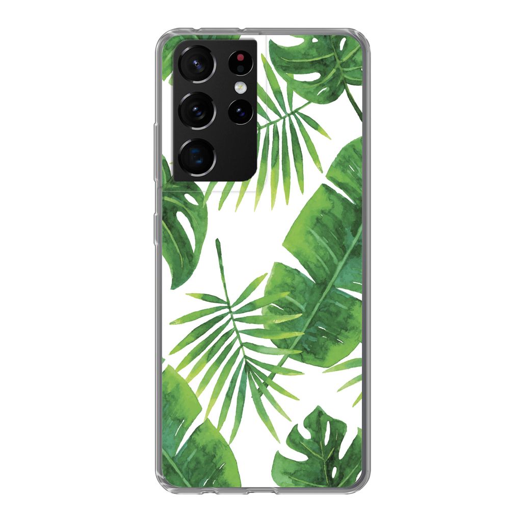 MuchoWow Handyhülle Schutzhülle Hülle für Samsung Galaxy S21 Ultra Tropisch - Blätter - Muster Silikon Softcase Handy Hülle - Mobiltelefon