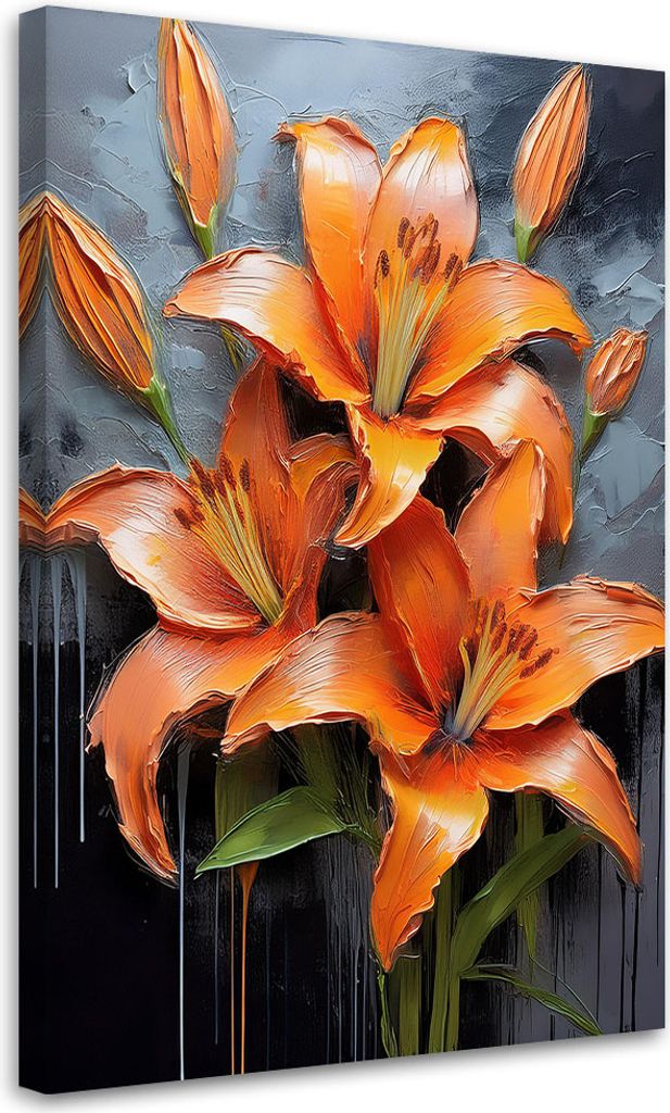 Leinwandbild Lilie Blume Orange Gemalte 80x120 Feeby Orange bild für die wand bereit zum aufhängen