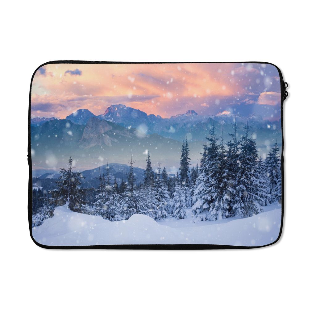 MuchoWow Laptop Hülle 13 Zoll Schnee - Himmel - Wald - Winter Laptoptasche - Laptophülle - Sleeve - Rundumschutz