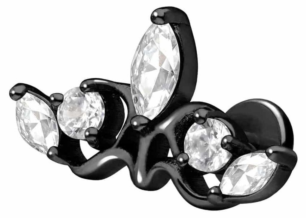Ohrpiercing, Nasenpiercing Titan Labret mit Push Fit GOTISCHE KRONE Schwarz Stablänge: 7mm | Stabstärke: 1mm
