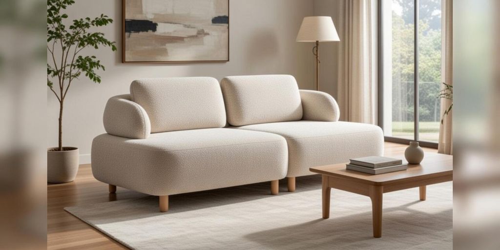 Sofa Beige Farbe Moderner Stil Weicher Armlehnenbezug Holzbeine Neu
