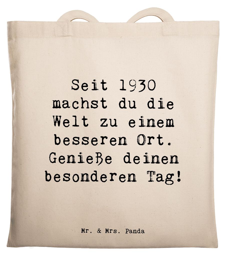 Mr. & Mrs. Panda Jutebeutel Spruch 1930 Geburtstag - Transparent - Geschenk, Tasche, positives Lebenswerk, Geburtstagsgeschenk, Happy Birthday, Gl...