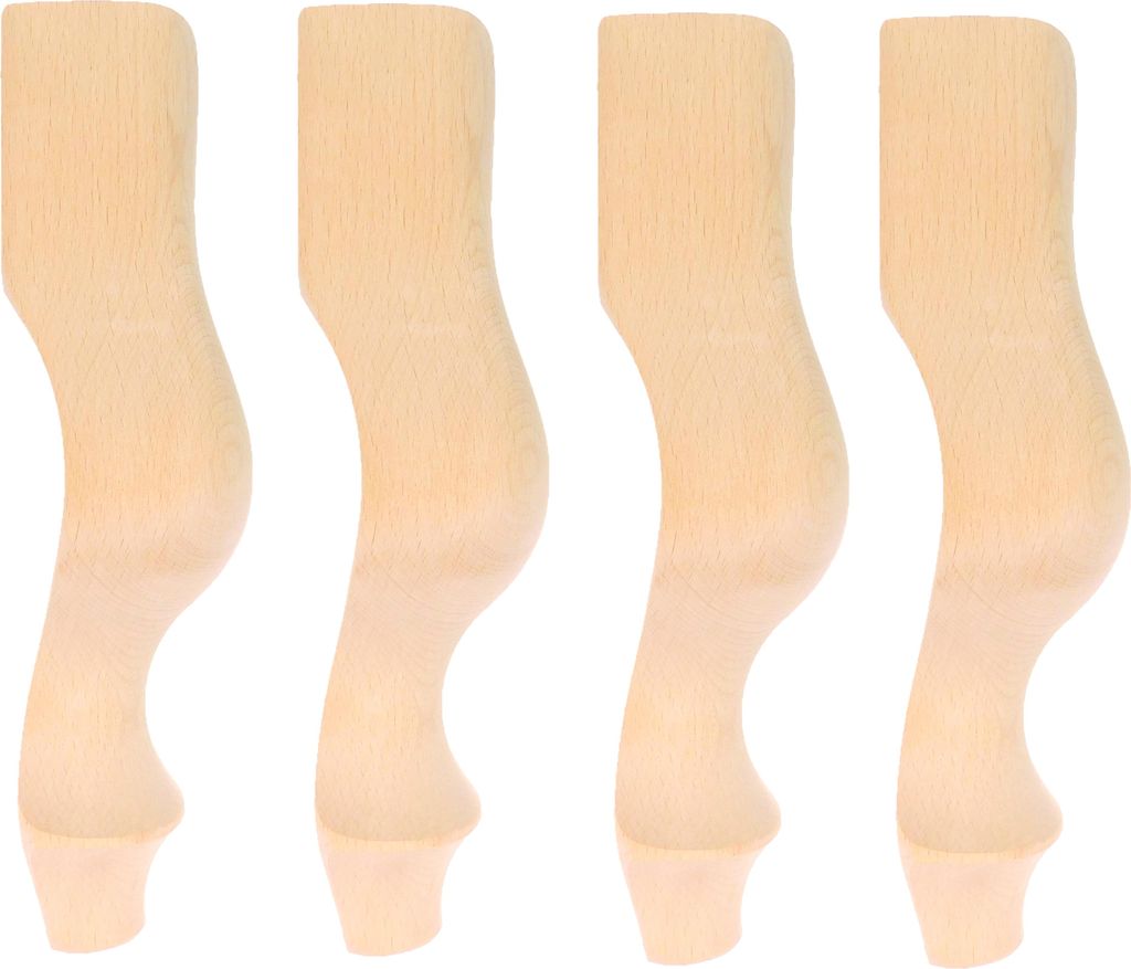 4x Möbelbeine Buche 25 cm roh – Louis XV Stil – für Sessel, Hocker, Kommode – DIY geeignet