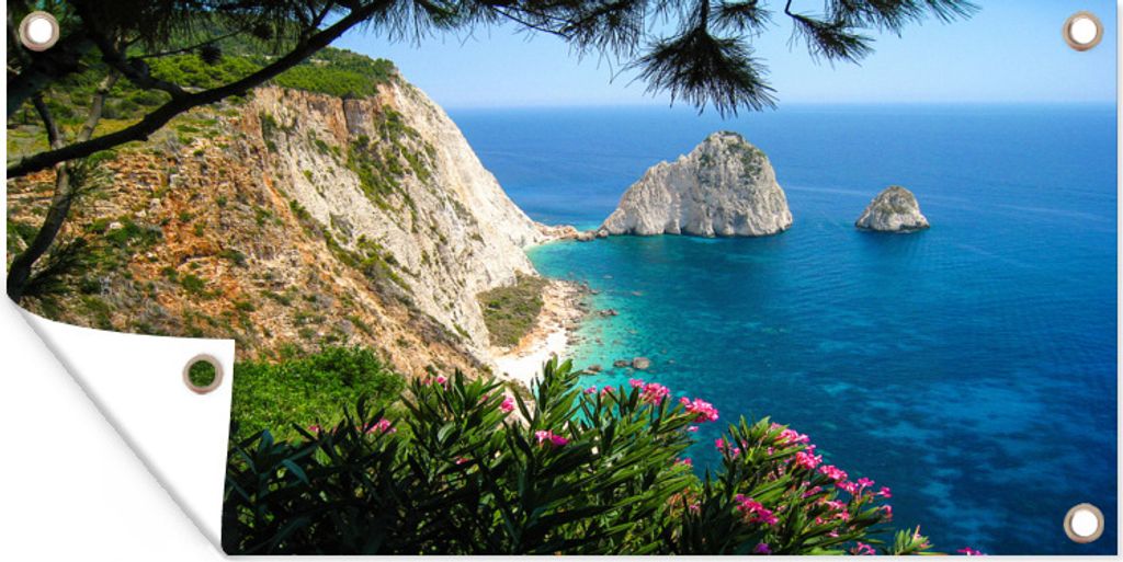 MuchoWow 160x80 cm Outdoor-Poster Gartendeko Sichtschutz Garten Poster für den Garten Felsen auf Zakynthos