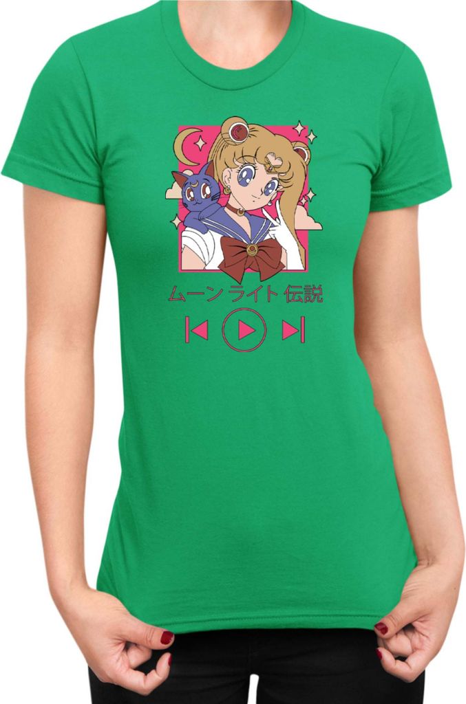 Damen T-Shirt Japan Manga Anime Comics Animation Sailor Anime Manga Moon 14, Lady XL / Grün