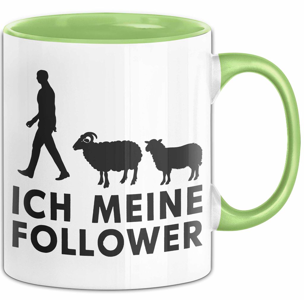 Schaf Tier Bauer Tasse Becher Geschenk Lustige Geschenkidee Spruch Ich Meine Follower (Grün)