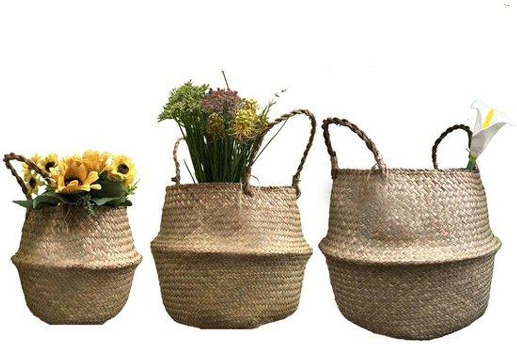 Set aus 3 Wäschekörben Faltbare Meerjungfrauen-Wäschekörbe Handgeflochtene Blumenmuster-Wäschekörbe für Pflanzen Blumenvase mit Griffen