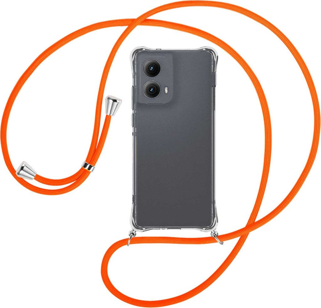 Handykette Backcover-Schutzhülle mit Band (Metall silberfarben) für Motorola Moto Edge 5G (2024) - neonorange