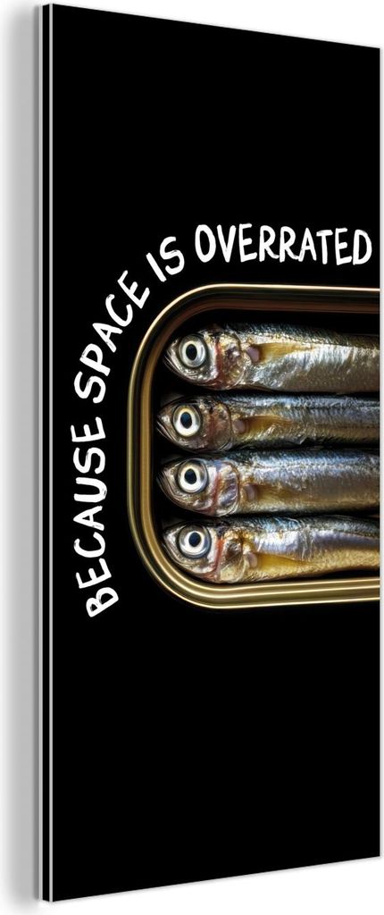 MuchoWow Wanddekoration Metall Metallbild Wandkunst 40x80 cm Sardinen - Text - Fisch - Konserven MuchoWow Aluminium Gemälde - Wanddekoration - Ind...