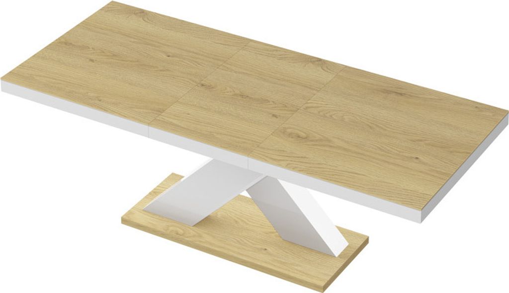 Design Esstisch Tisch HE-888 Eiche Natur - Weiß Hochglanz ausziehbar 160 bis 210 cm